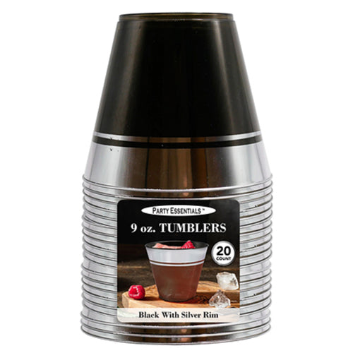 Premium Tumblers Black w/Silver Rim 20 Ct.