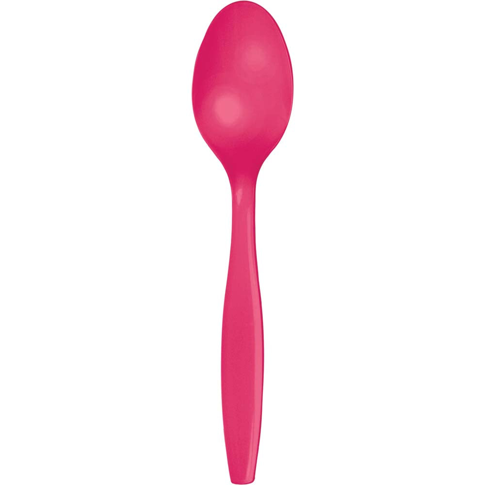 Neon Pink Plastic Spoons 24ct