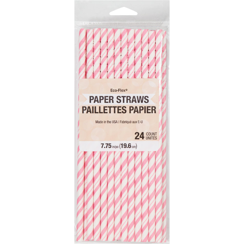 Striped Paper Straws 24ct - Pink