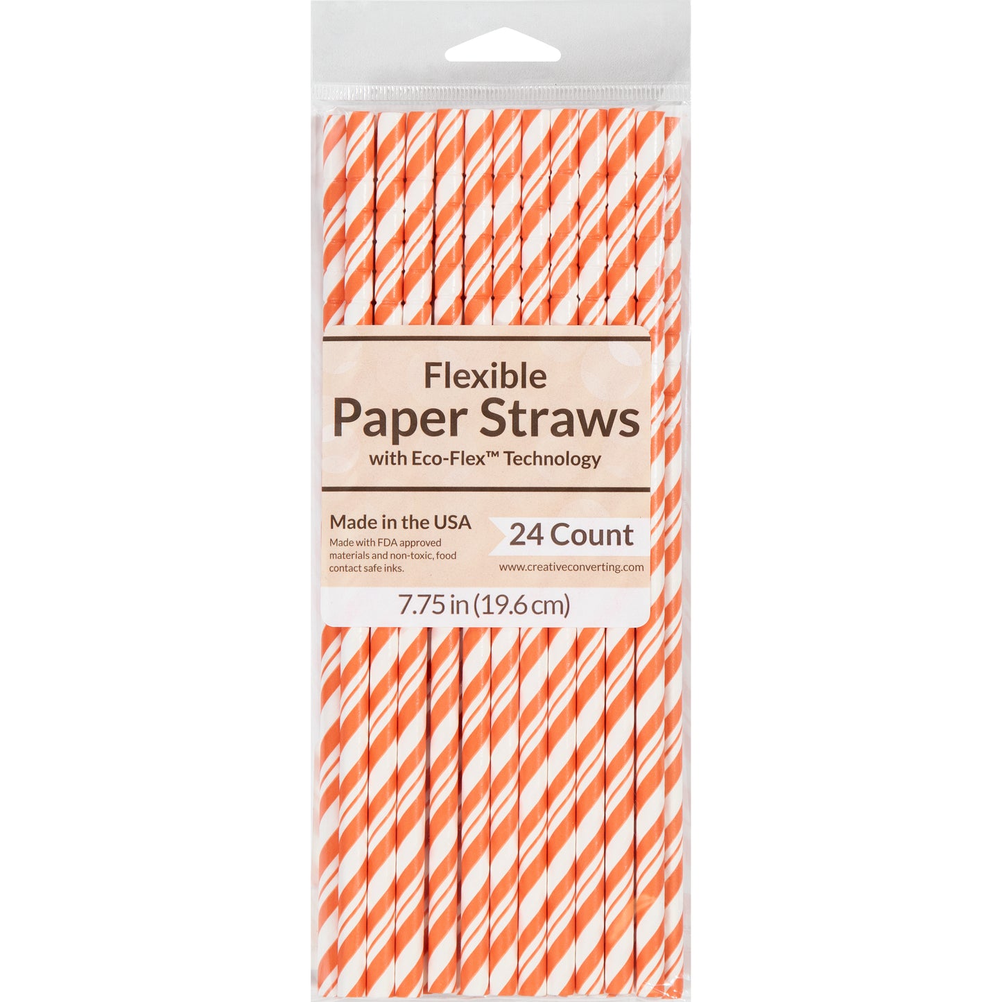 Striped Paper Straws 24ct - Orange