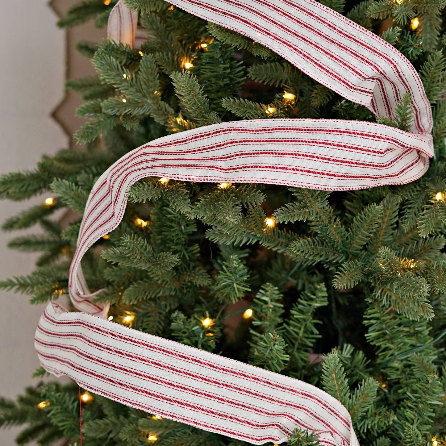 2.5inWx10Yard Wired Ribbon-French Red White Stripe