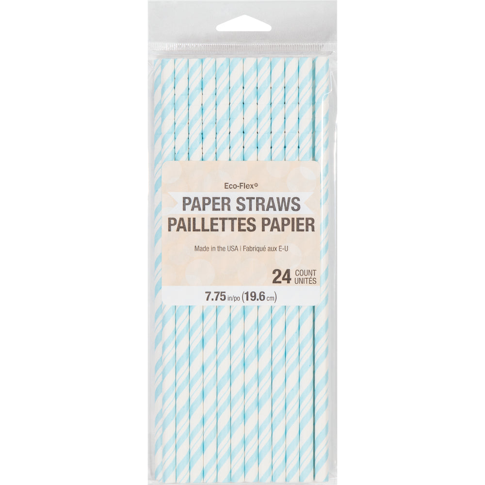 Striped Paper Straws 24ct - Patel Blue