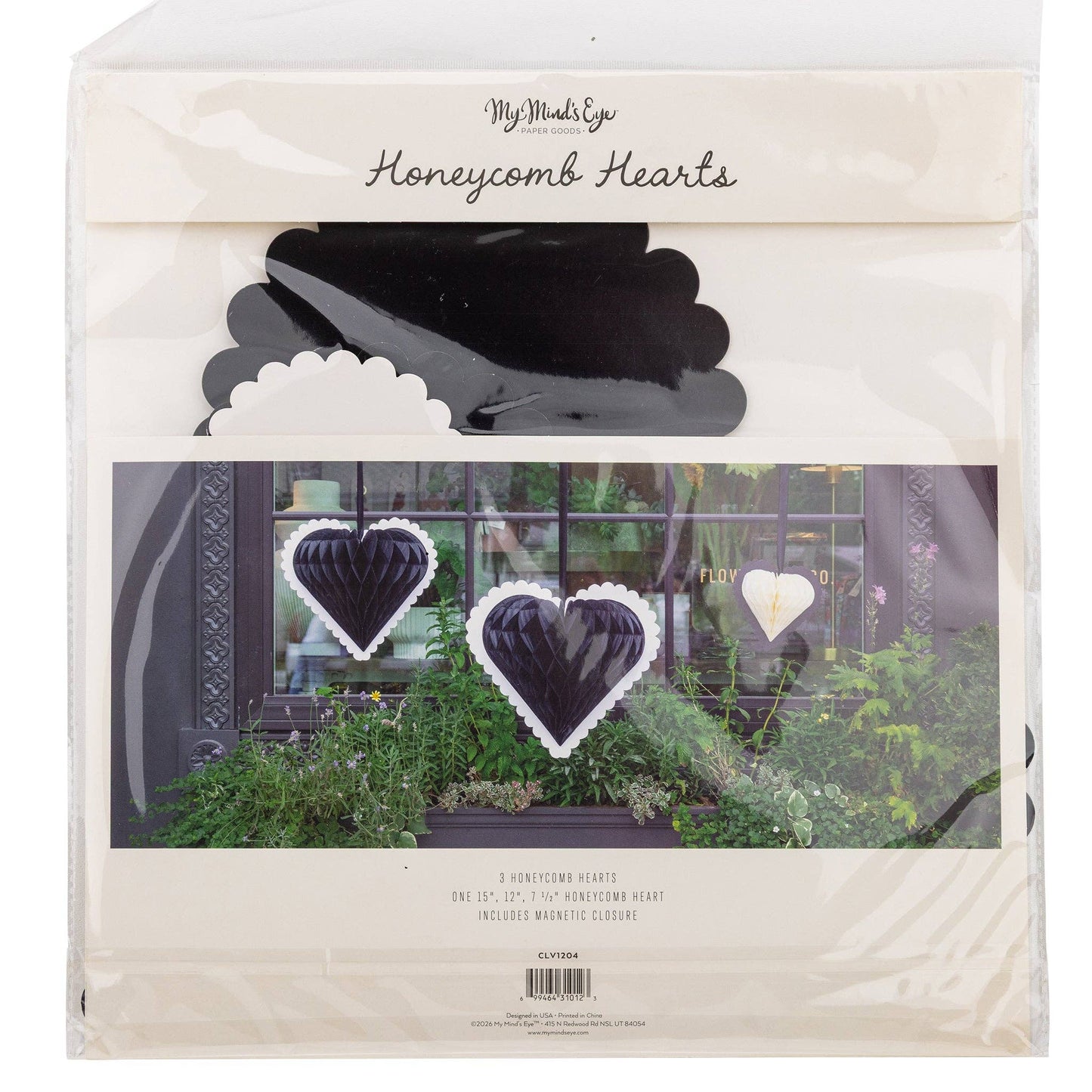 Black and White Honeycomb Hanging Hearts