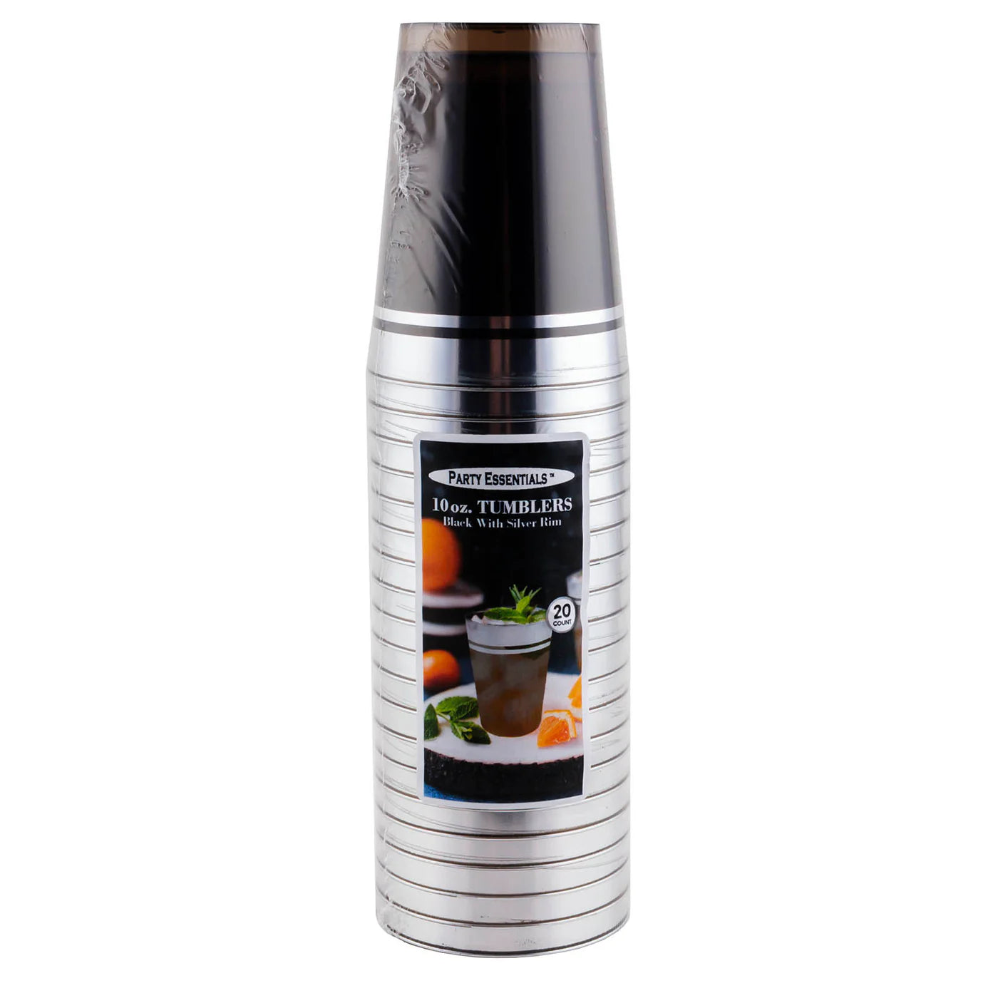 Premium Tumblers Black w/Silver Rim 20 Ct.