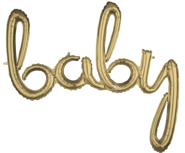 Script Phrase Baby White Gold 39In Balloon