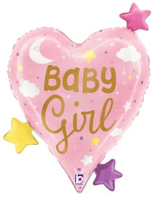 #516 Baby Girl Heart Stars 25in Balloon