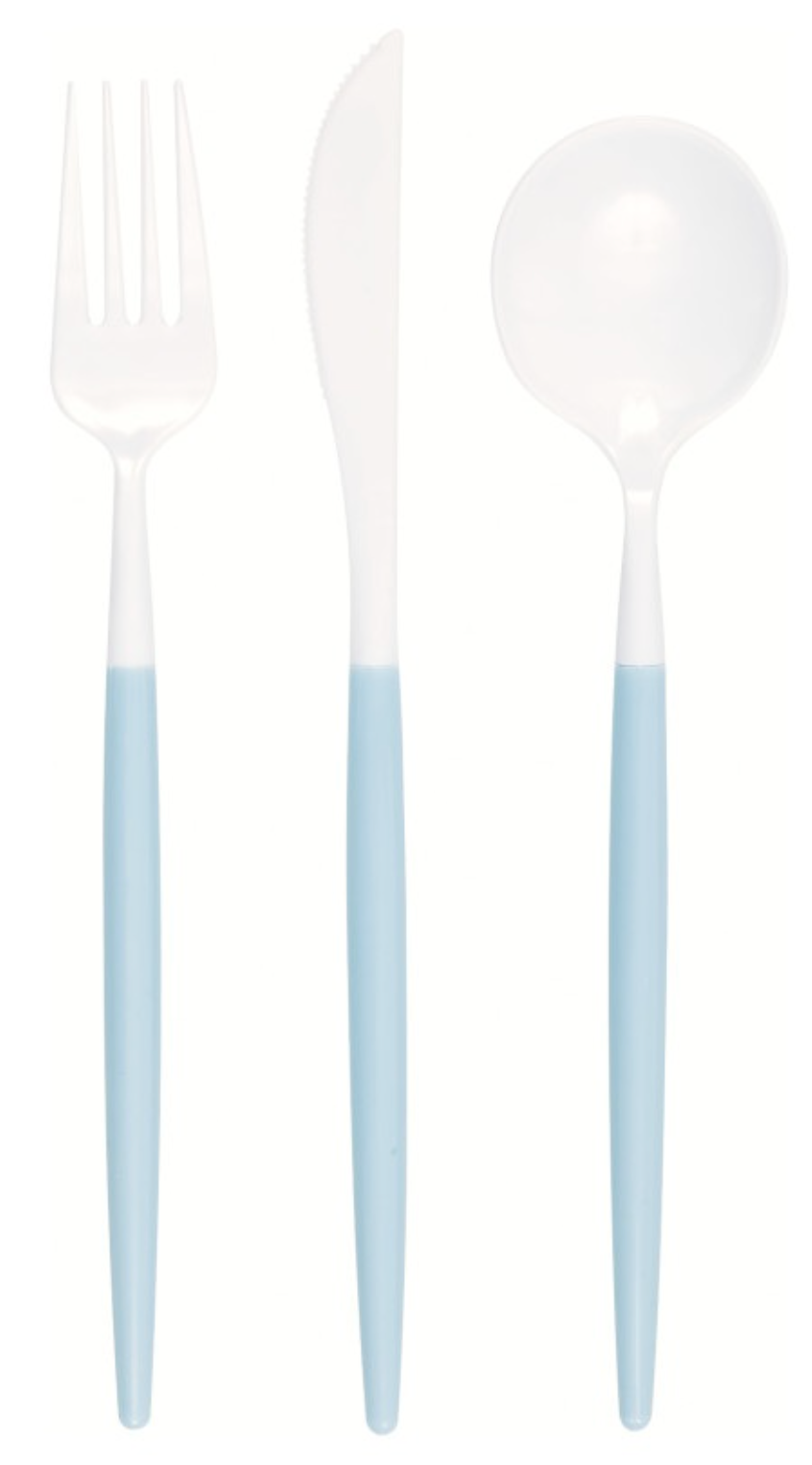 Blue & White Two-Tone Assorted Plastic Cutlery 12ct