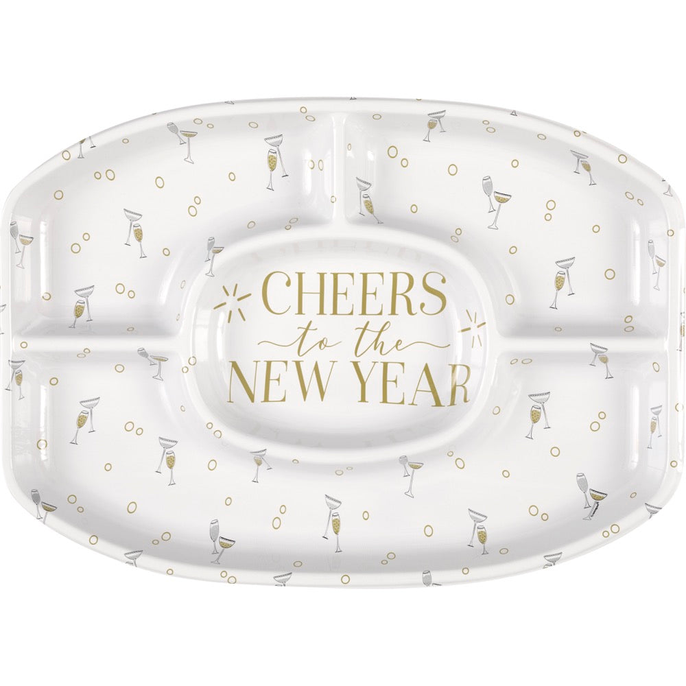Toast to New Years Reusable Plastic Chip & Dip Platter