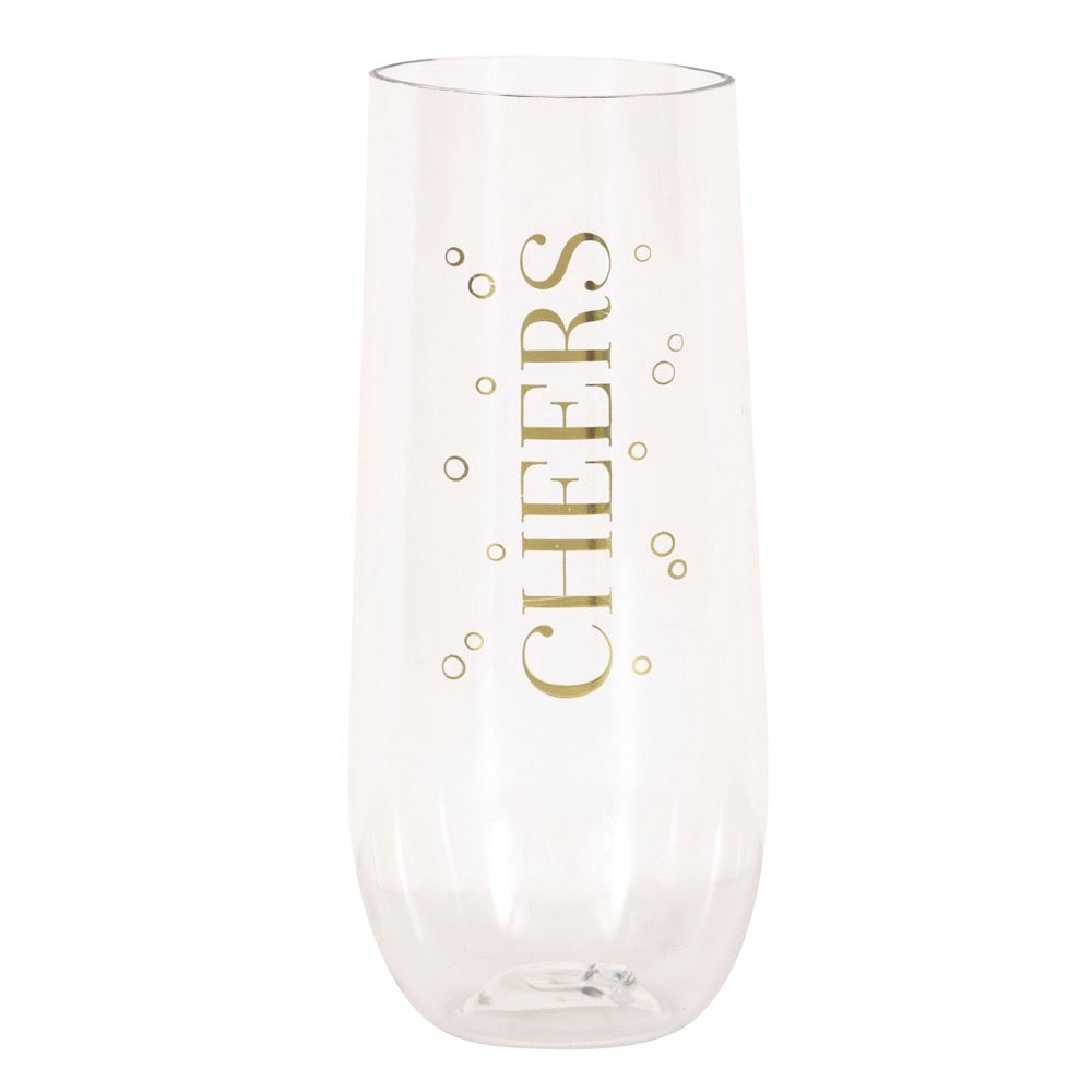 Foil Stamping Cheers Plastic Stemless Champagne Flute