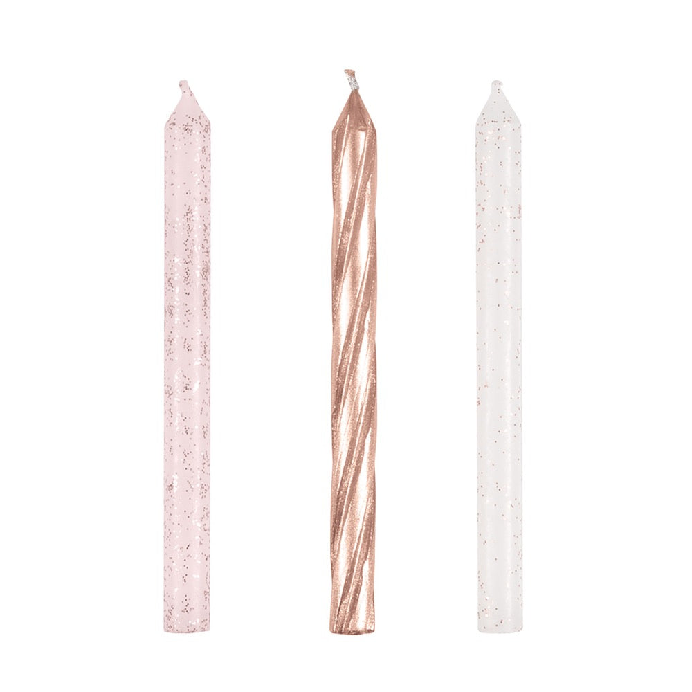 Rose Gold Glitter Spiral Birthday Candles 24ct