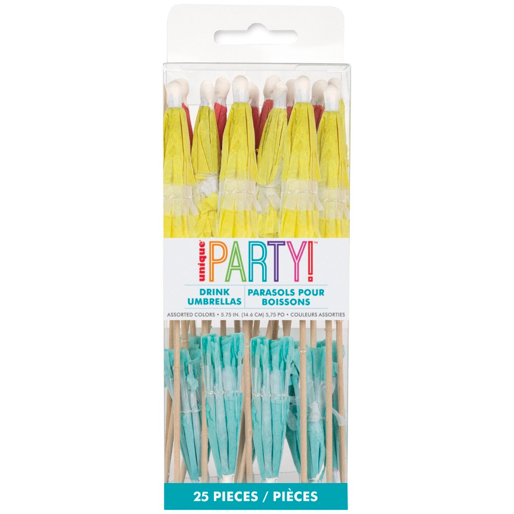 Assorted Fringed Paper and Birch Drink Umbrellas 25ct