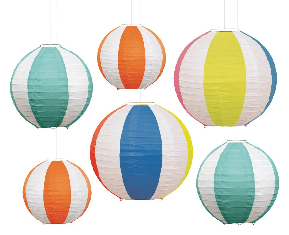 Summer Fun Assorted Beach Ball Paper Lanterns 6ct