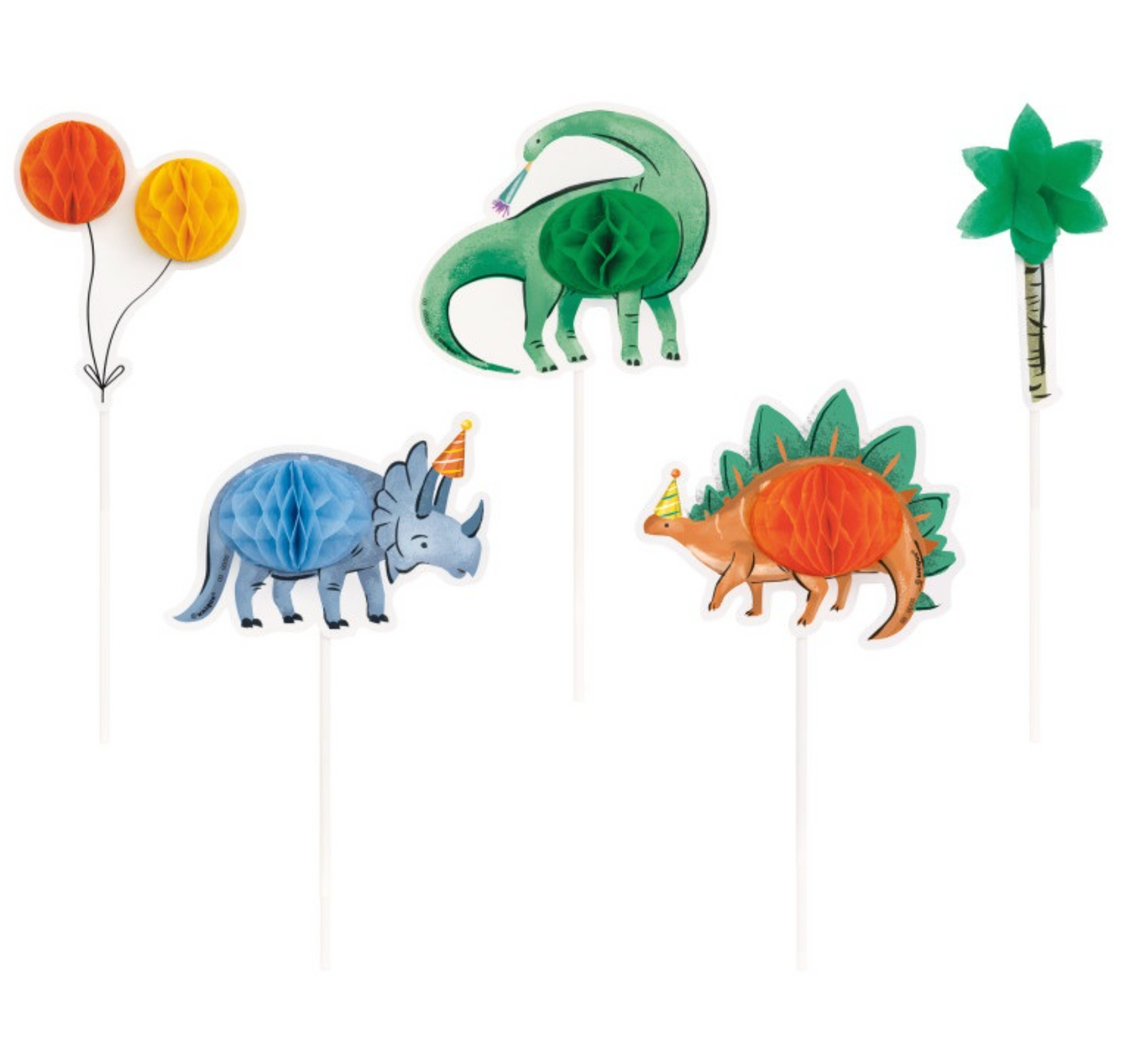 Partying Dinosaurs Assorted Honeycomb Cake Topper Kit 5pc