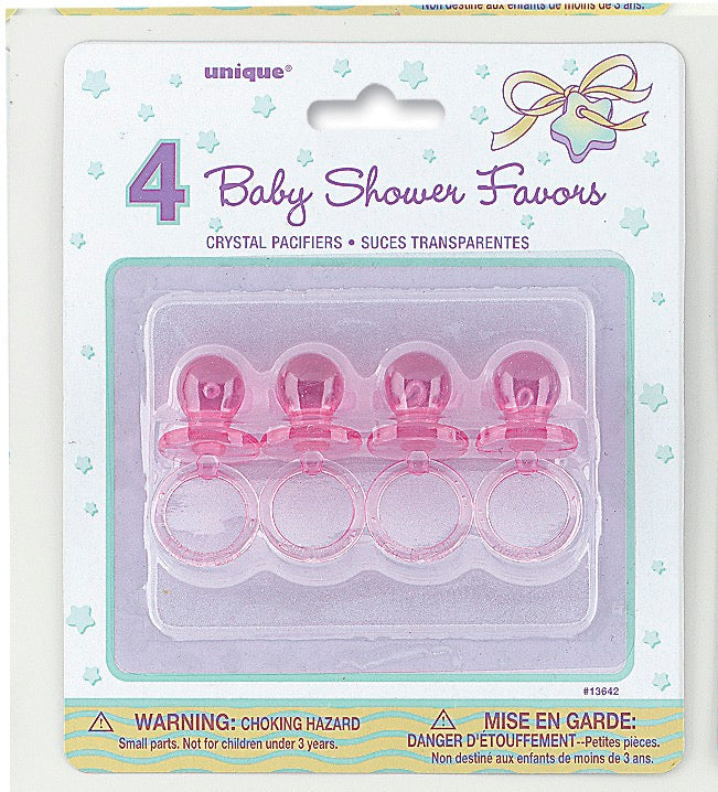 Pink Crystal Pacifier Favors 2in 4ct