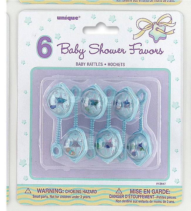 Blue Baby Rattle Favors 2.5in 6ct