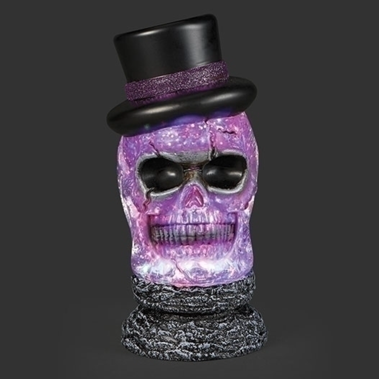 Lighted Swirl Skull with Top Hat