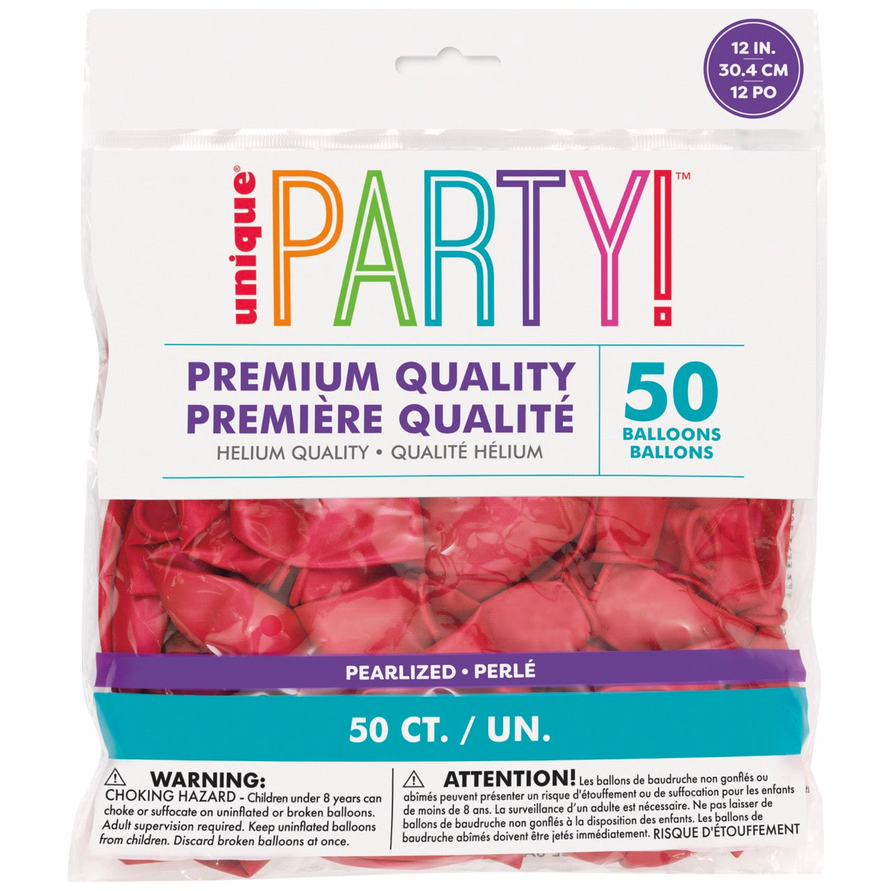 12in Packaged Premium Latex Balloons 50ct - Pearl Red