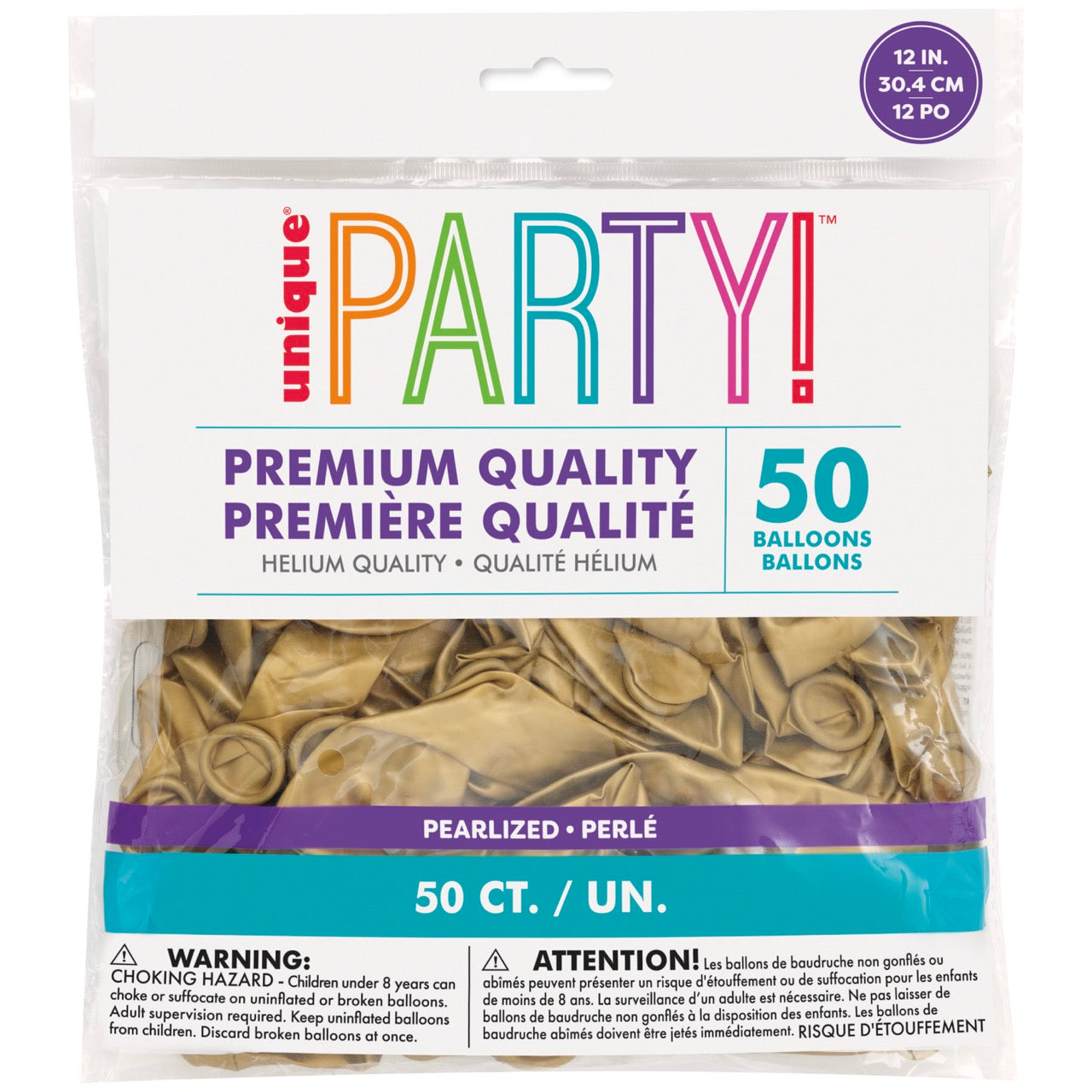 12in Packaged Premium Latex Balloons 50ct - Pearl Dark Gold