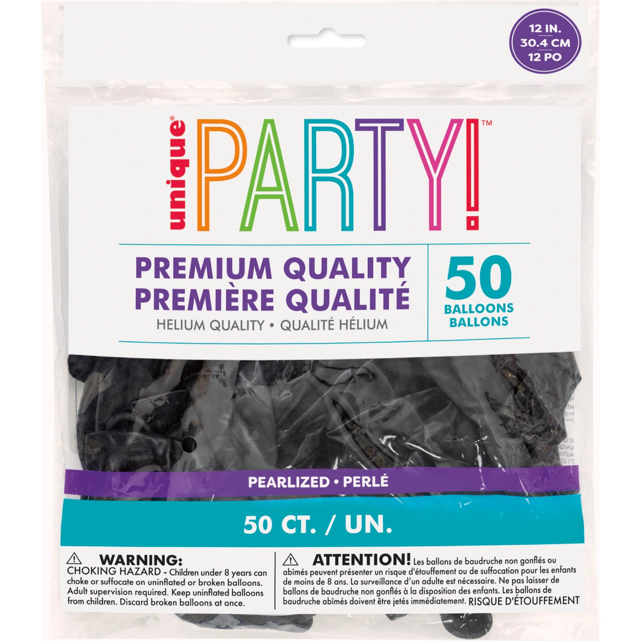 12in Packaged Premium Latex Balloons 50ct - Pearl Black