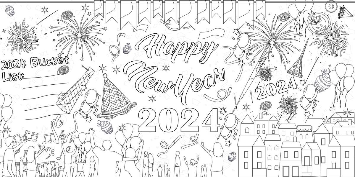 New Year's 2025 Coloring Tablecloth