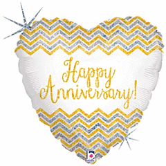 Happy Anniversary Holographic Stripes 18in Mylar Balloon