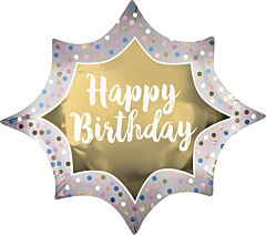 Birthday Satin Gold Burst 35in SuperShape Balloon