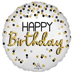 Black Silver Gold Birthday 18in Mylar Balloon