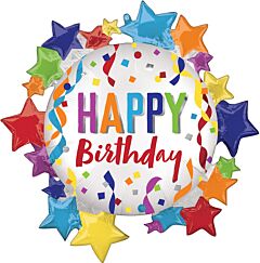 Satin Happy Birthday Star 30in SuperShape Balloon