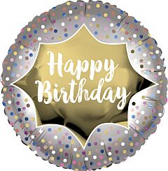 Silver and Confetti Birthday 18in Mylar Balloon