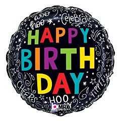 Black & Swirl Birthday 18in Mylar Balloon