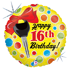 16th Birthday Car Keys 18in Mylar Balloon