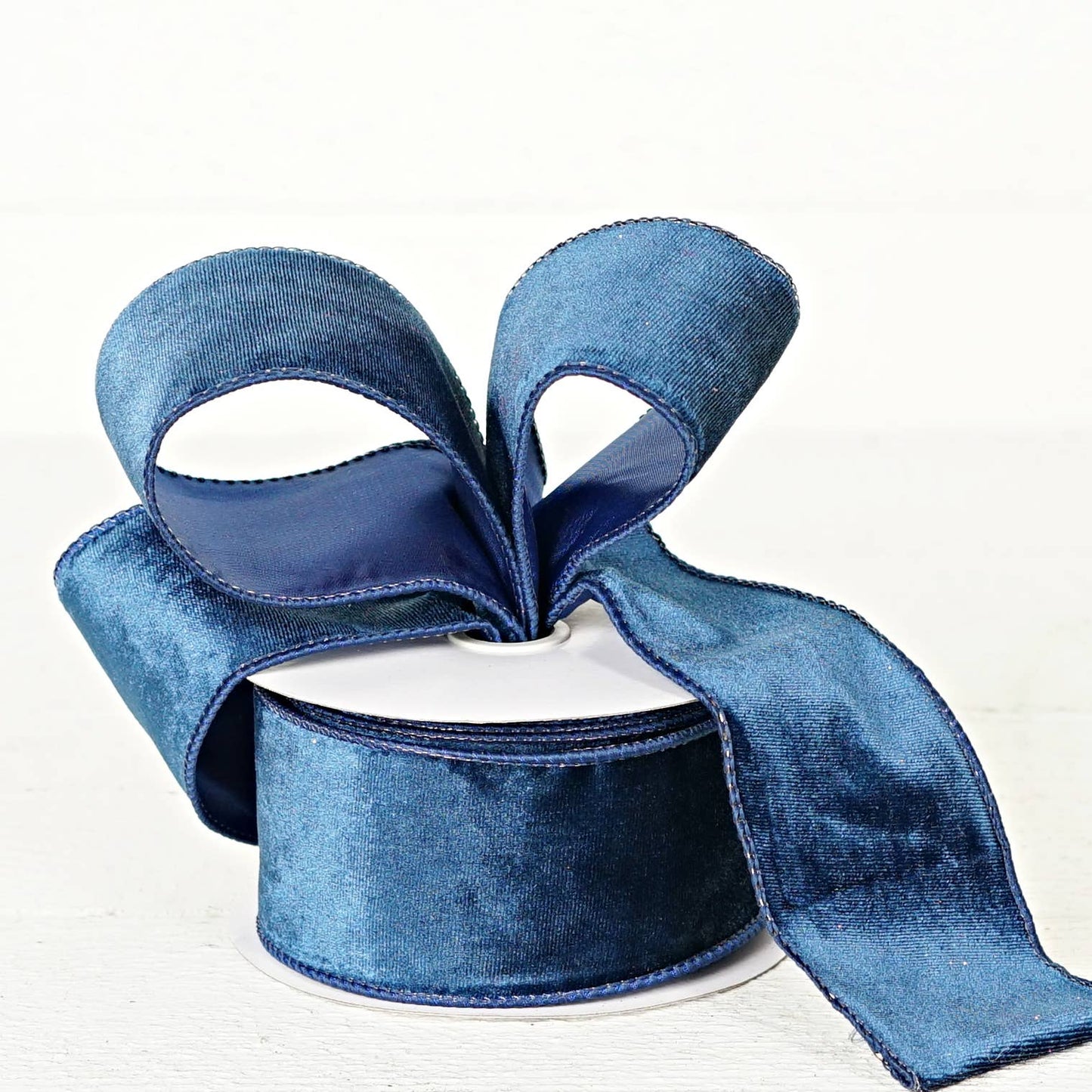 2.5inWx10Yard Wired Ribbon-Navy Blue Velvet/Blue W