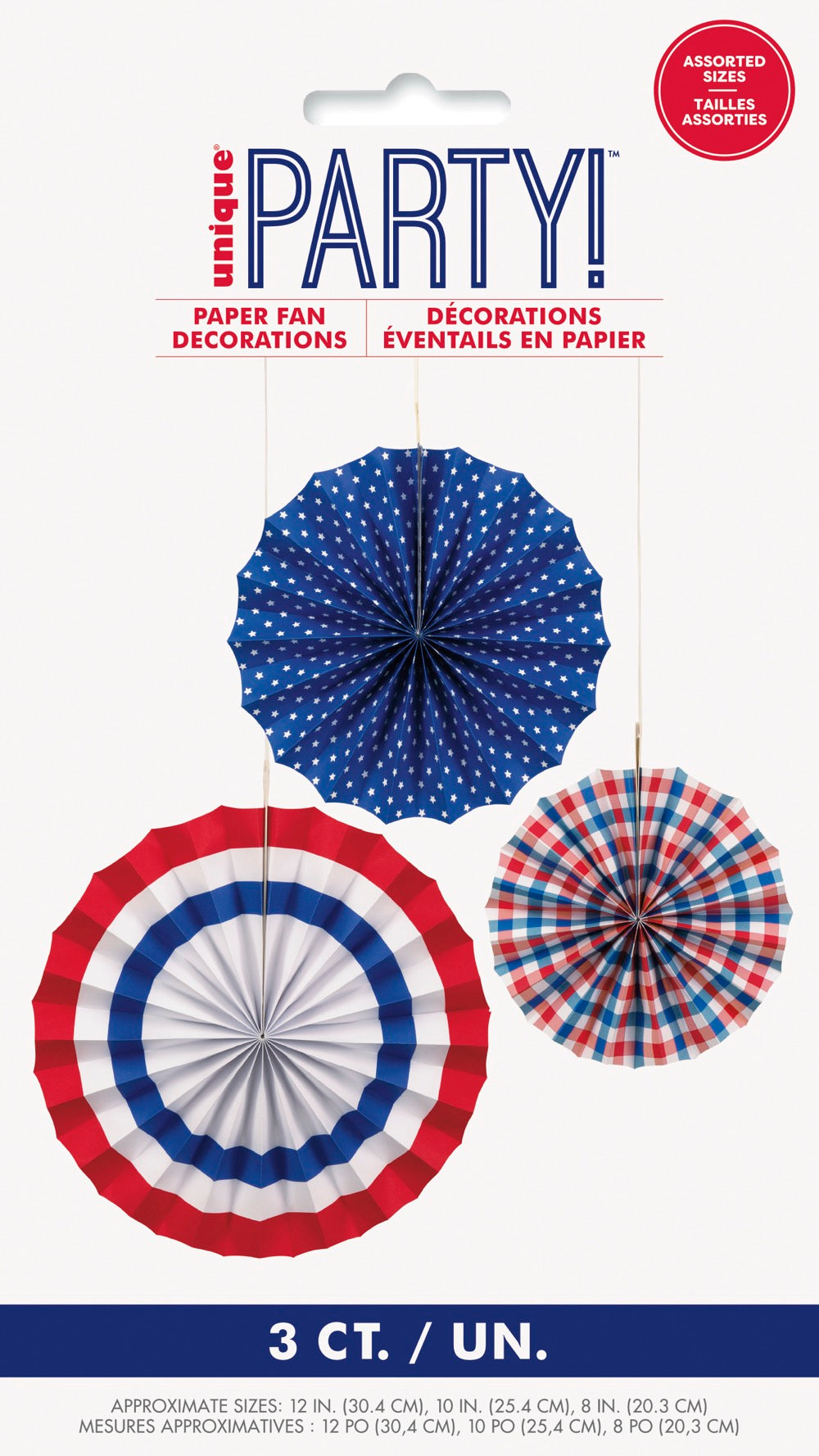 Red, White, & Blue Paper Fans 3ct