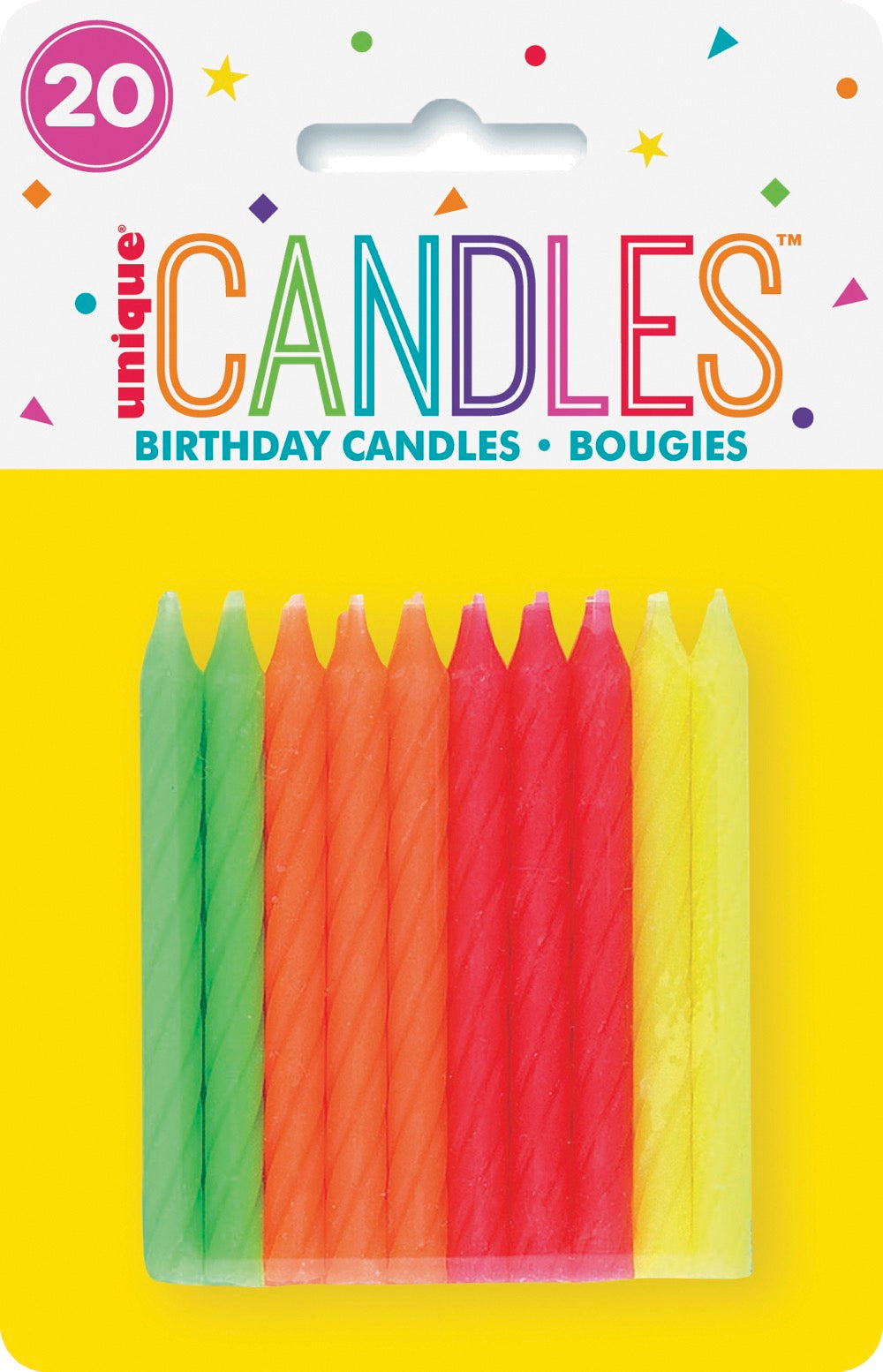 Multicolor Neon Birthday Candles 20ct