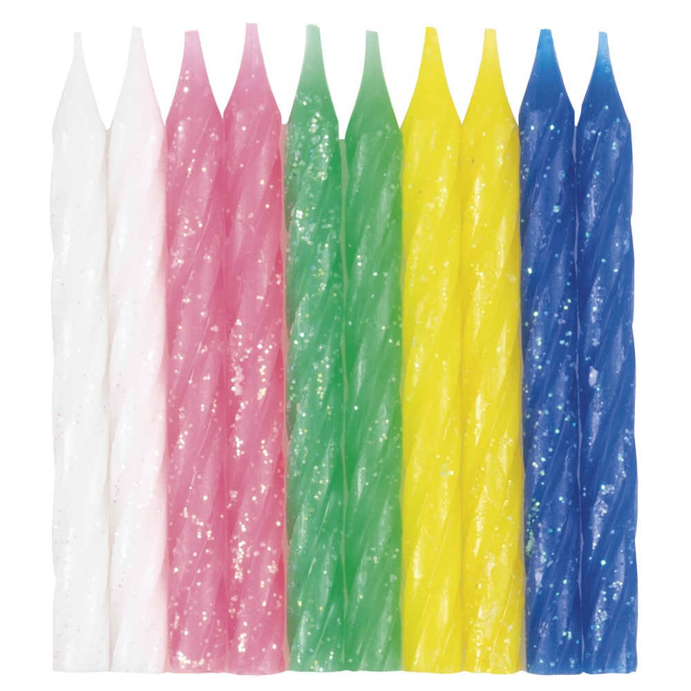 Spiral Glitter Birthday Candles - Assorted Colors 20ct