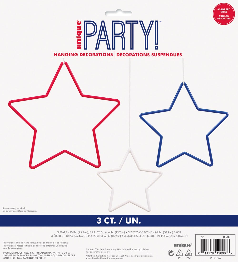 Plastic Star Hanging Decorations 3ct