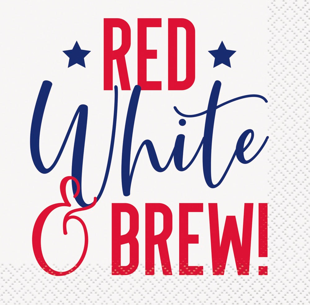 Peppy Patriotic Red White & Brew" Beverage Napkins 16ct