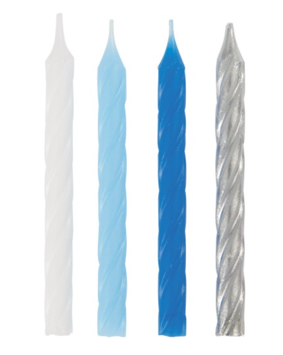 Blue White & Silver Spiral Birthday Candles 24ct