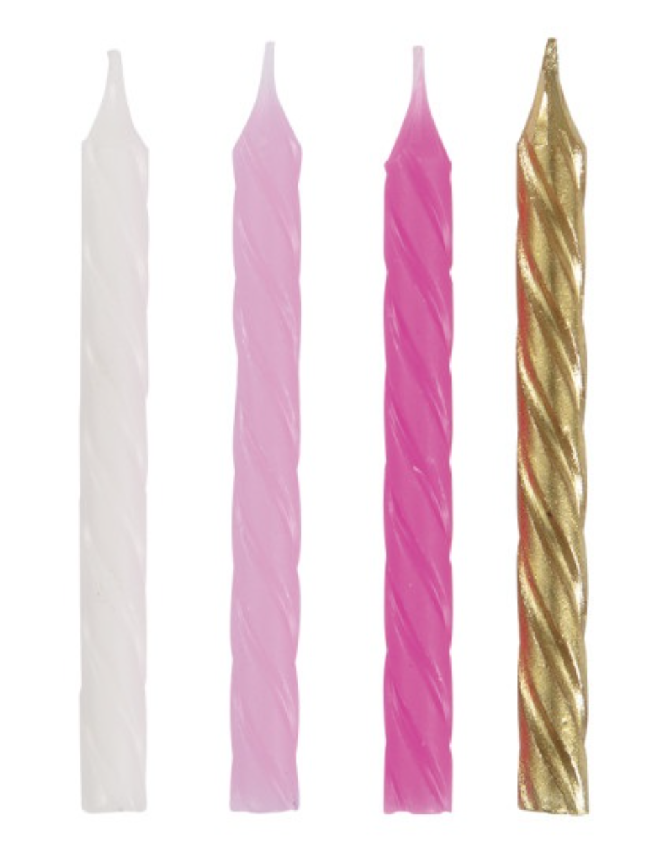 Pink White & Gold Spiral Birthday Candles 24ct