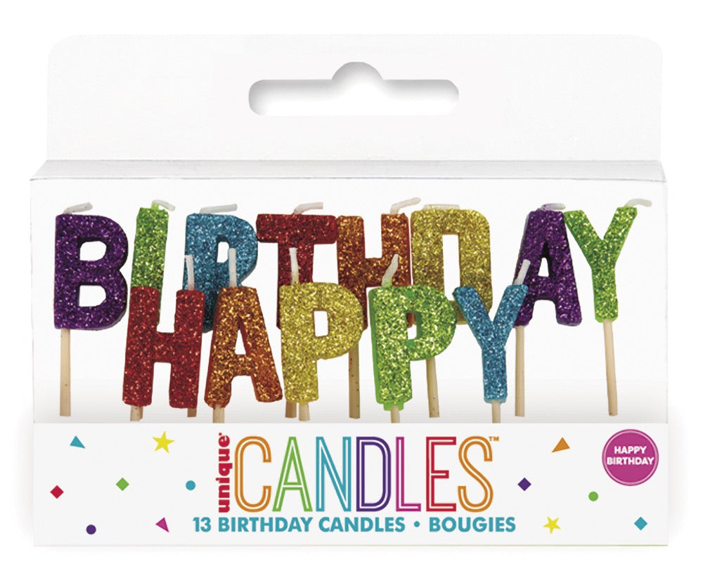 Rainbow Glitter Happy Birthday Letter Pick Birthday Candles 13pc