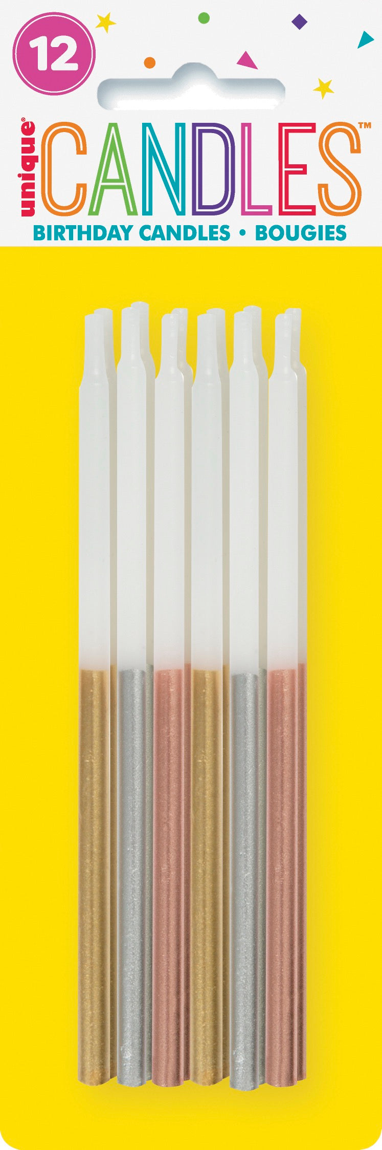Metallic Dipped Birthday Candles 5in - Assorted 12ct