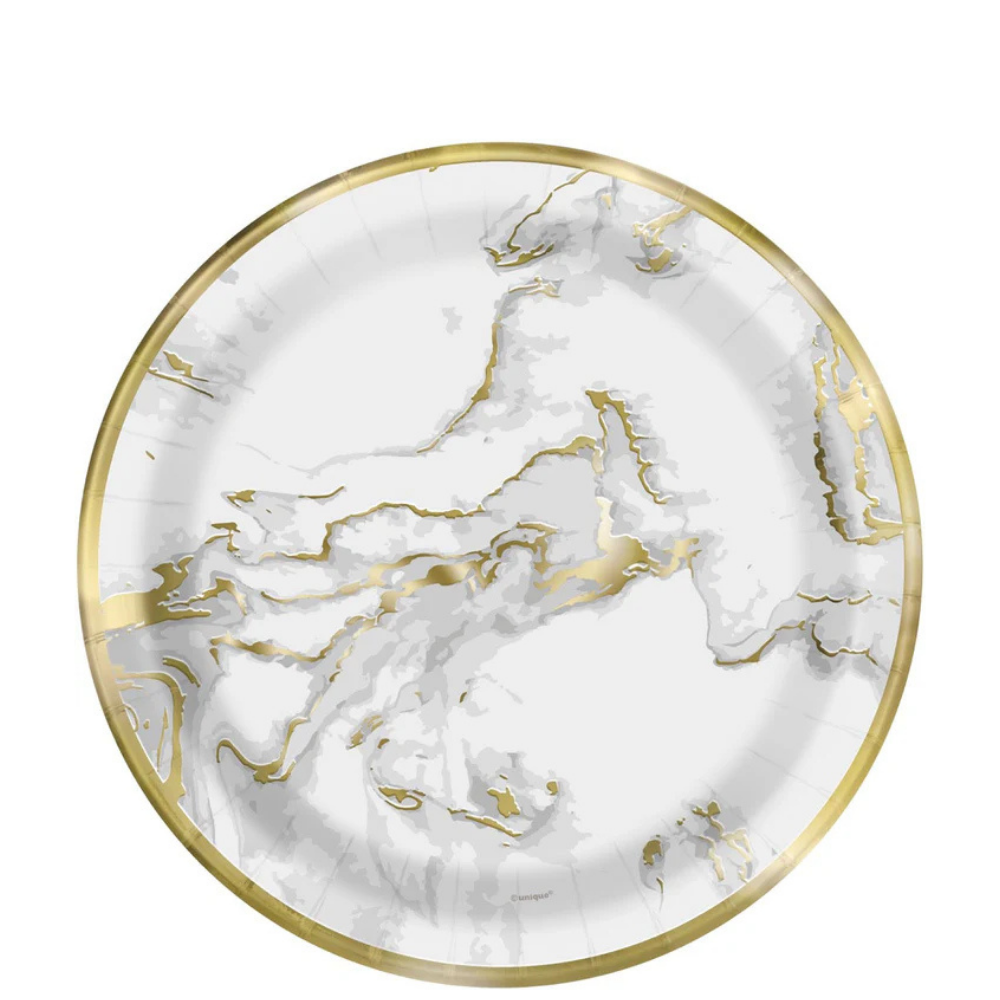 Gold Foil Marble Round 7in Dessert Plates 10ct