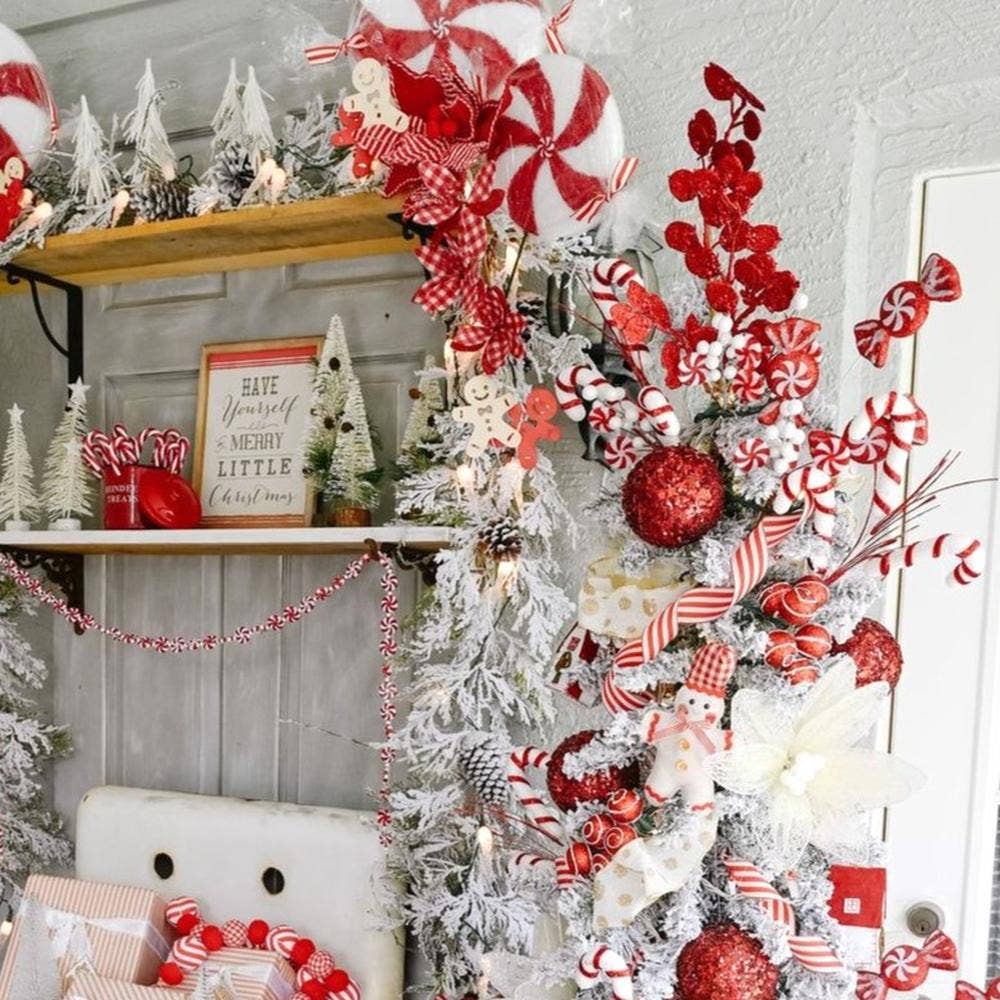 14" Glittered Red and White Holiday Candy Pick