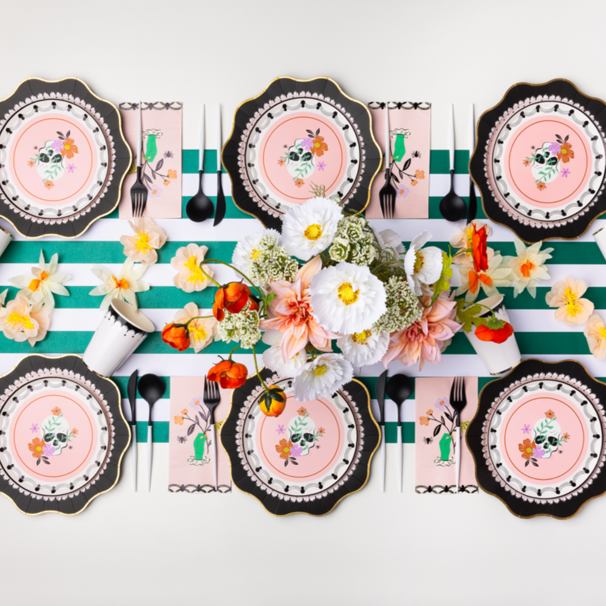 Floral Skulls Halloween Dessert Plates (Set of 8)