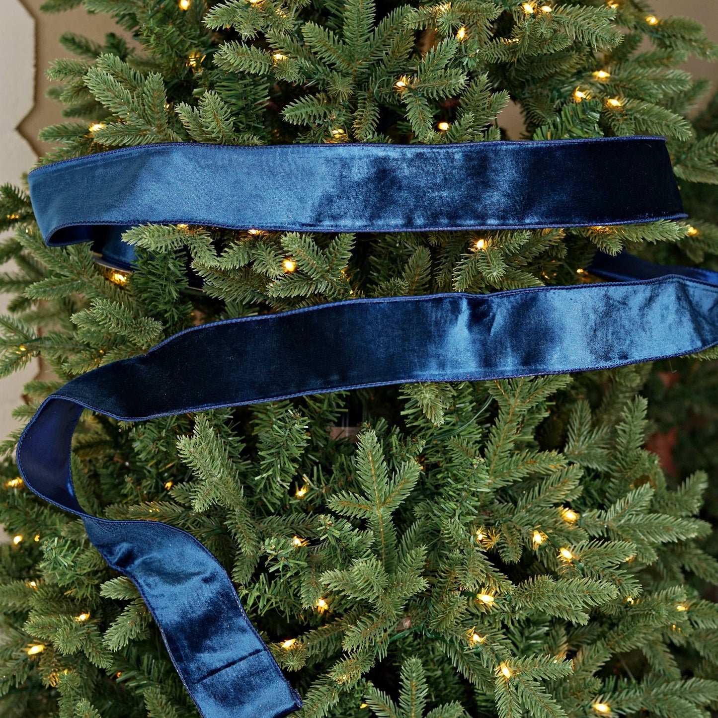 2.5inWx10Yard Wired Ribbon-Navy Blue Velvet/Blue W