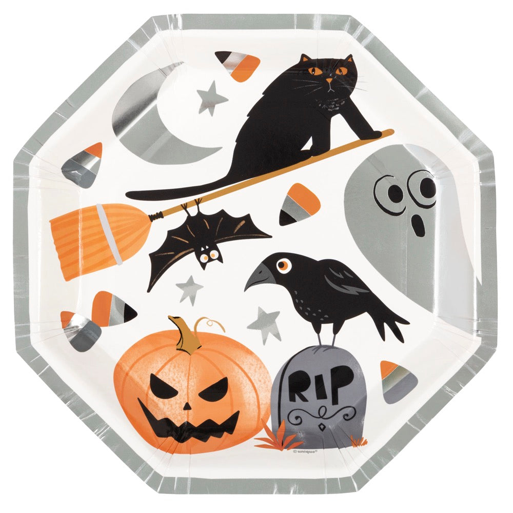 Bats & Boos Halloween Octagon Shaped Dinner Plates 8ct - Foil Stamping