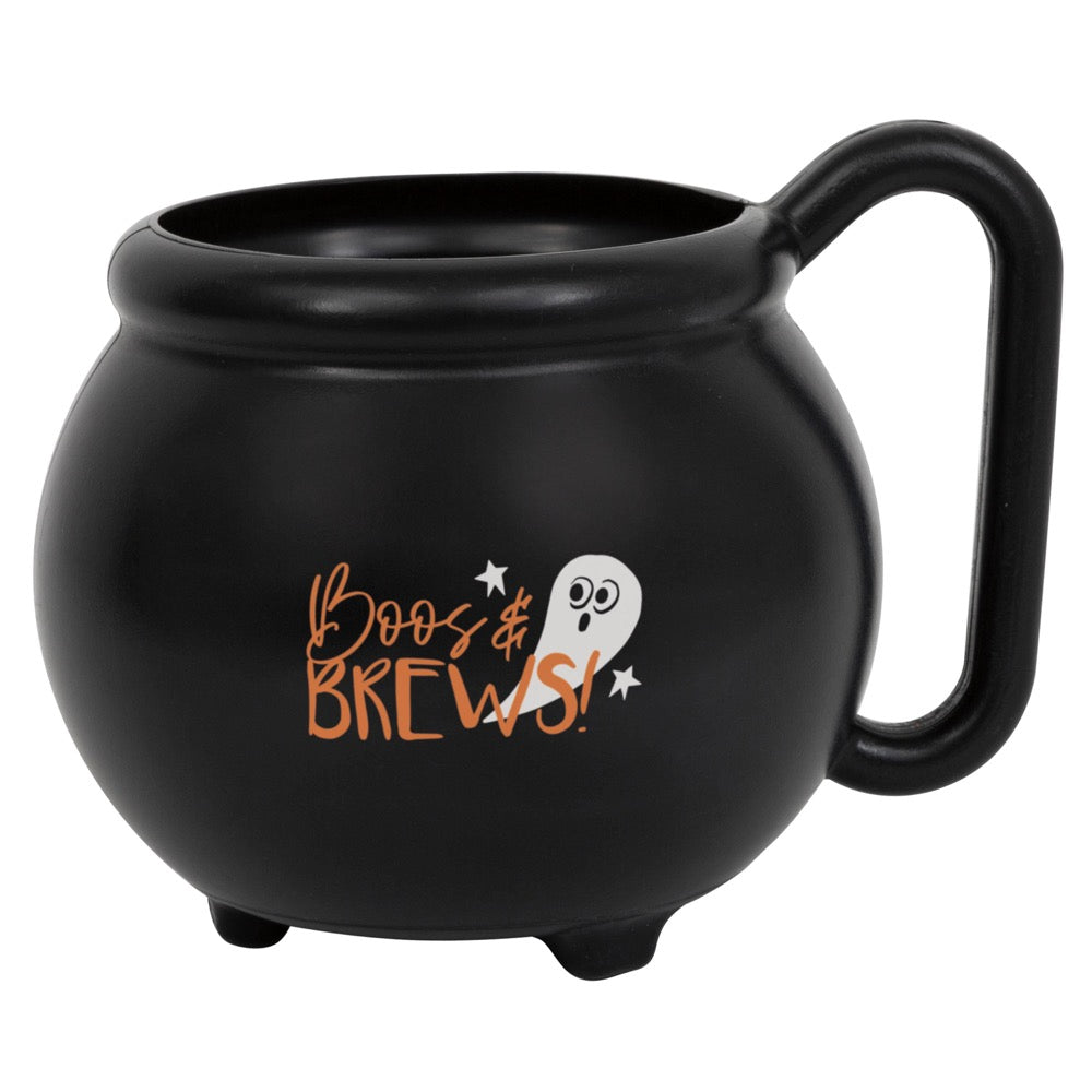 Bats & Boos Halloween Boos and Brews Cauldron Shaped 15oz Plastic Mug