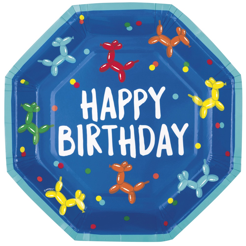Balloon Dog Birthday Octagon Shaped 9.25in Plates 8ct