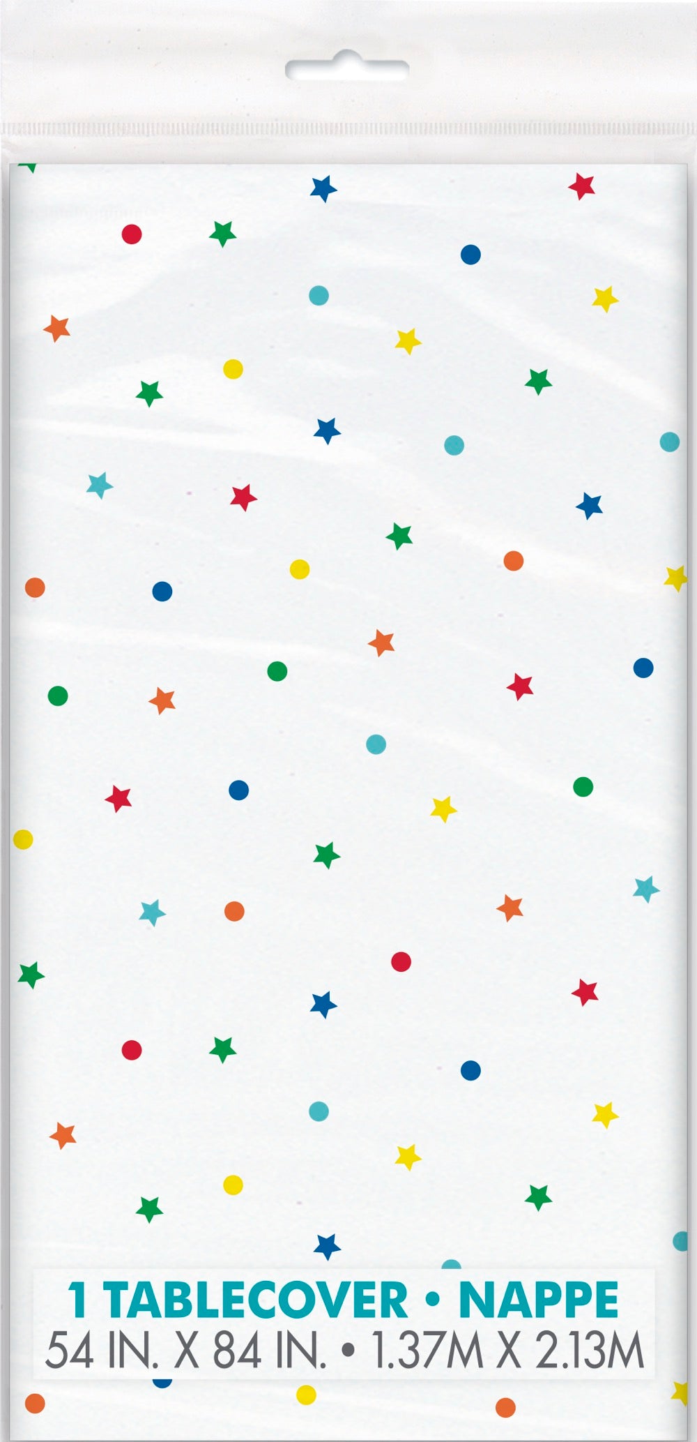 Dots and Stars Birthday Rectangular Plastic Table Cover 54in x 84in