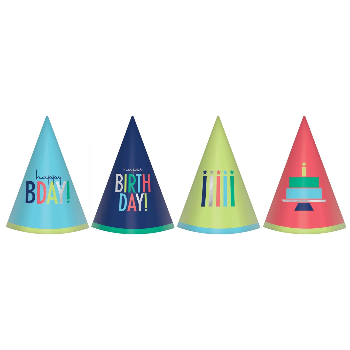 Modern Birthday Mini Foil Cone Hats 12ct
